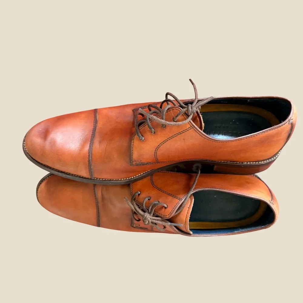 Cole Haan Grand.OS Oxford Men 10 Cognac Tan Preppy Cap Toe Leather Derby